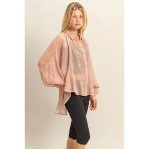 Sheer Collared Button-Up